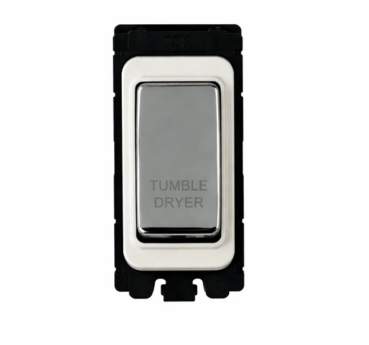 20A DP Switch - Engraved with - Tumble Dryer - White and Polished Chrome Switch