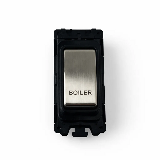 20A Engraved DP Switch - Boiler - Black and Satin Chrome Switch