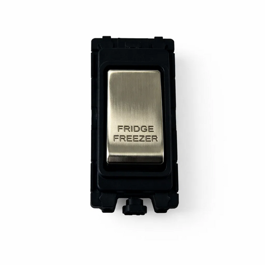 20A DP Switch - Engraved - Fridge Freezer - Black and Satin Chrome Switch