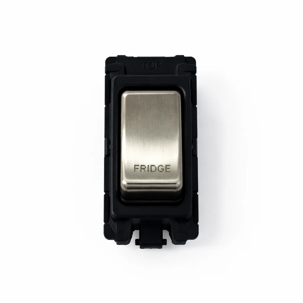 20A DP Switch - Engraved - Fridge - Black and Satin Chrome Switch