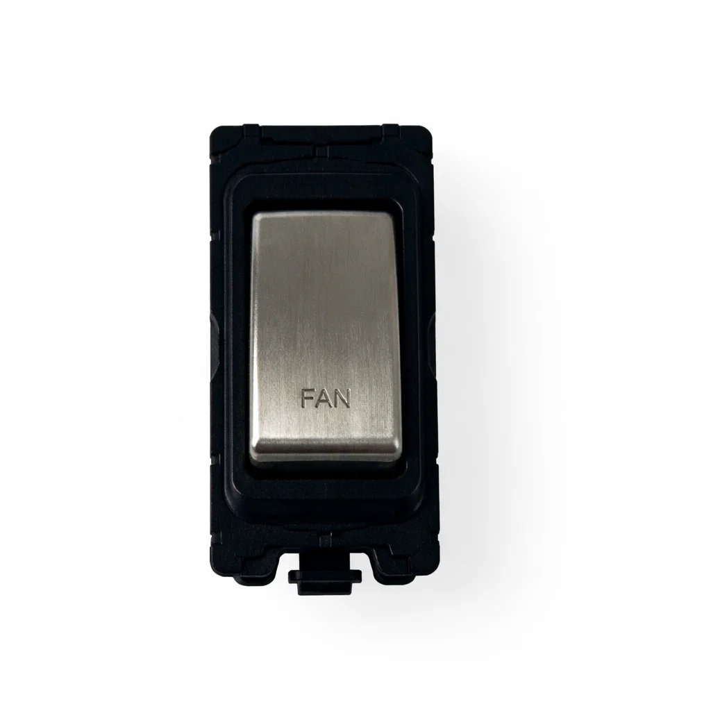 20A DP Switch - Engraved - Fan - Black and Satin Chrome Switch