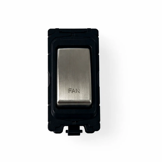 20A DP Switch - Engraved - Fan - Black and Satin Chrome Switch