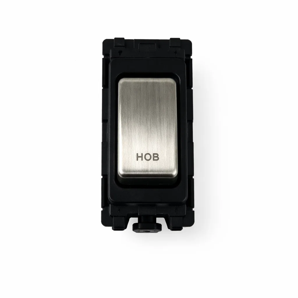 20A DP Switch - Engraved -Hob - Black and Satin Chrome Switch