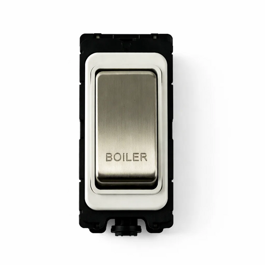 20A DP Switch - Engraved with - Boiler - White and Satin Chrome Switch
