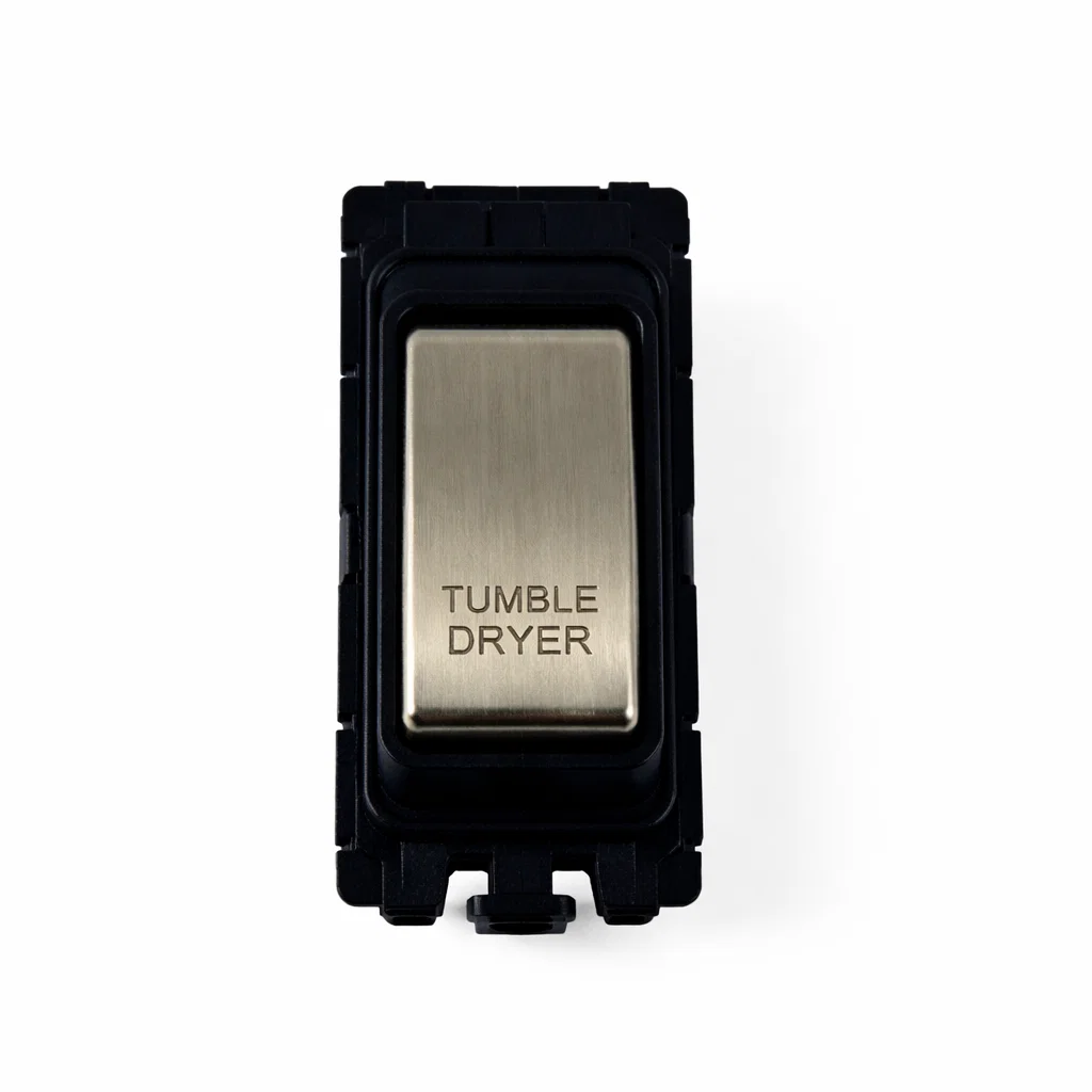 20A DP Switch - Engraved - Tumble Dryer - Black and Satin Chrome Switch