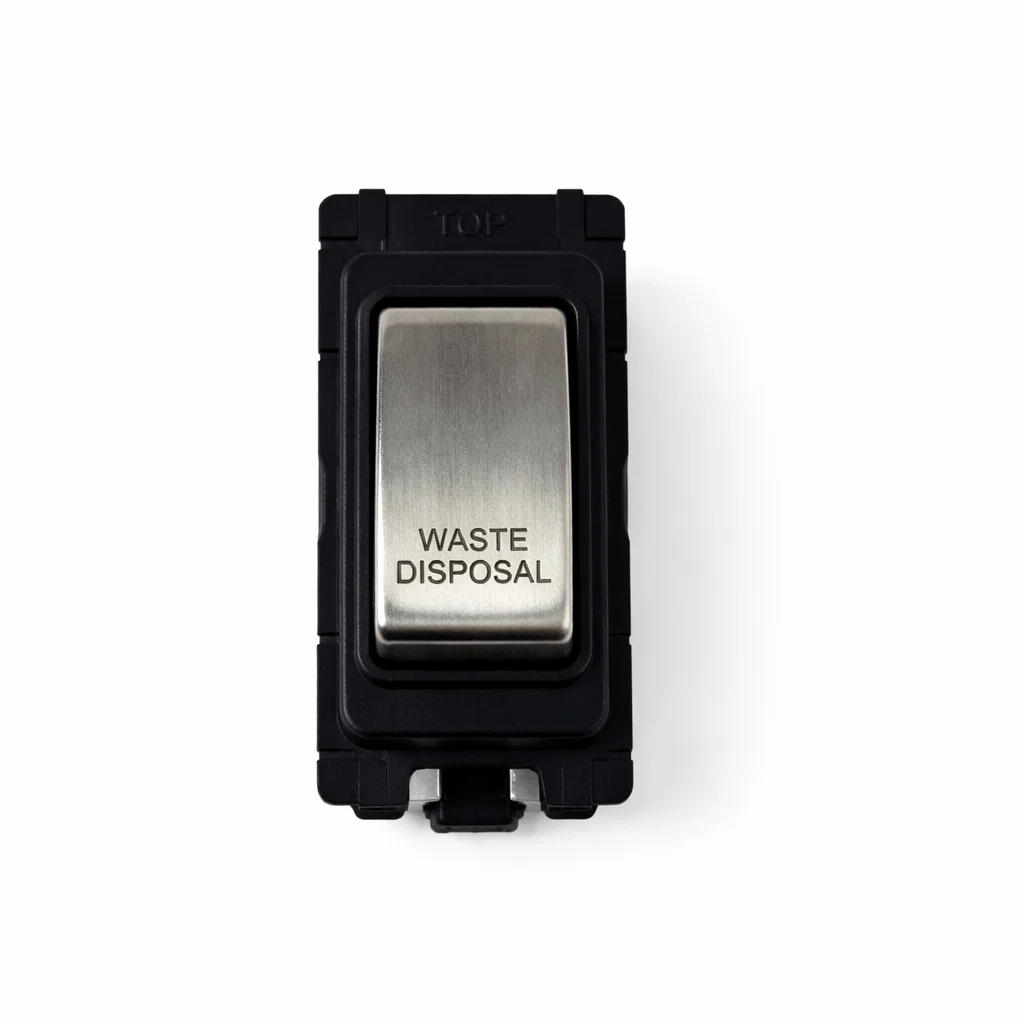 20A DP Switch - Engraved - Waste Disposal - Black and Satin Chrome Switch