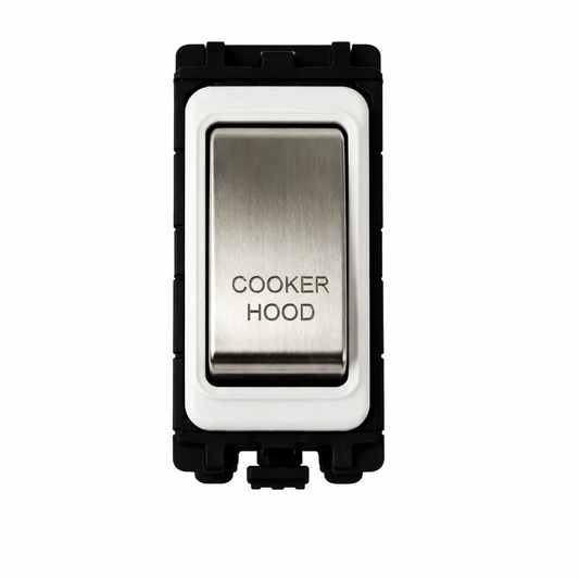 20A DP Switch - Engraved with - Cooker Hood - White and Satin Chrome Switch