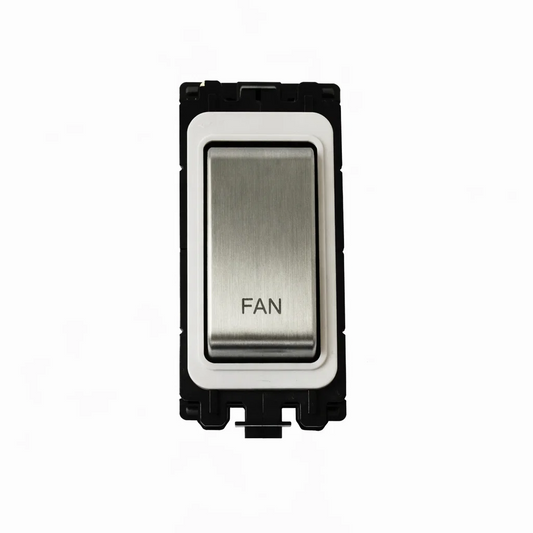 20A DP Switch - Engraved with - Fan - White and Satin Chrome Switch