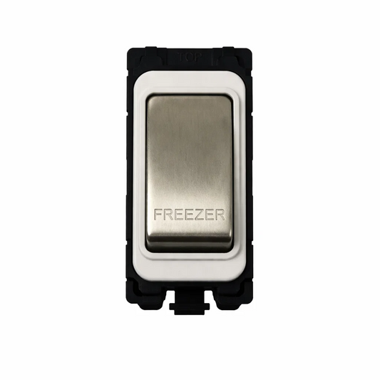 20A DP Switch - Engraved with - Freezer - White and Satin Chrome Switch