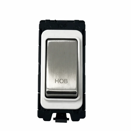 20A DP Switch - Engraved with - Hob - White and Satin Chrome Switch