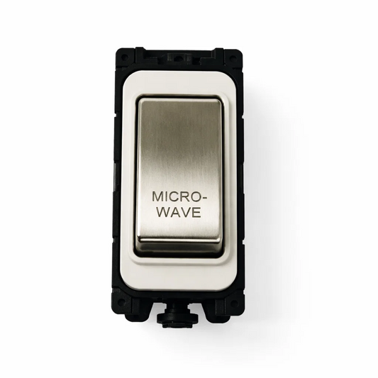 20A DP Switch - Engraved with - Mircowave - White and Satin Chrome Switch