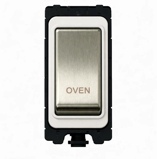 20A DP Switch - Engraved with - Oven - White and Satin Chrome Switch