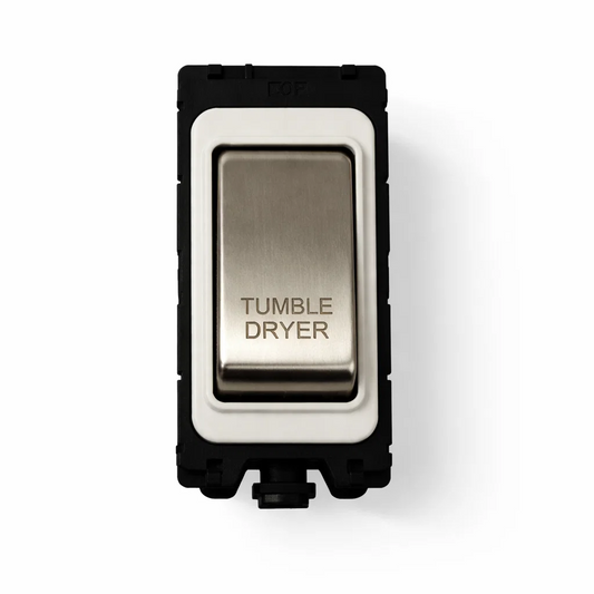 20A DP Switch - Engraved with - Tumble Dryer - White and Satin Chrome Switch