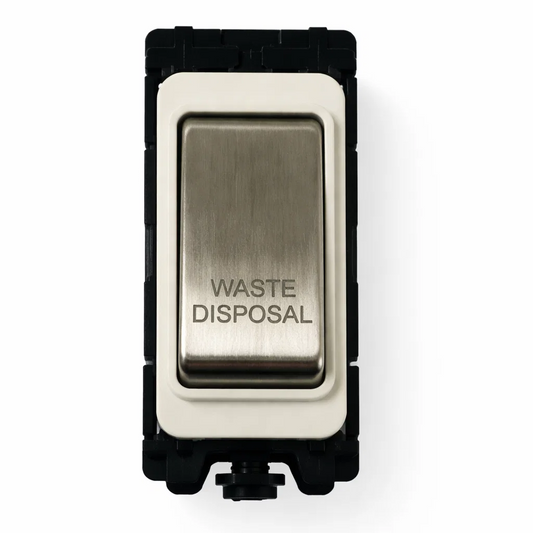 20A DP Switch - Engraved with - Waste Disposal - White and Satin Chrome Switch