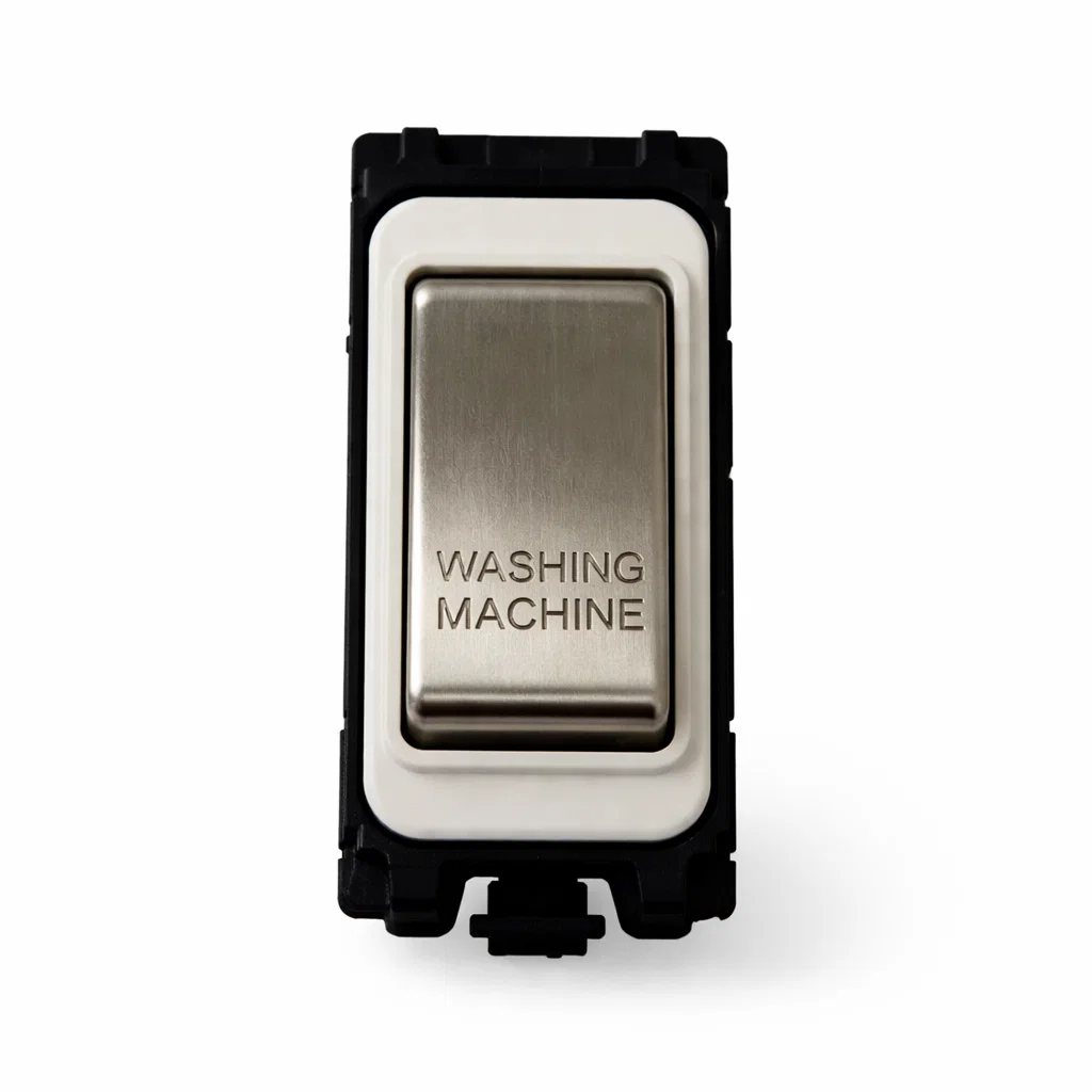 20A Engraved DP Switch - Washing Machine - White and Satin Chrome Switch