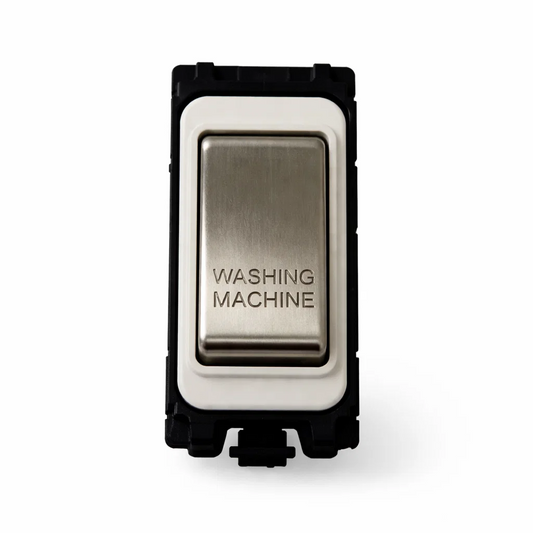 20A Engraved DP Switch - Washing Machine - White and Satin Chrome Switch