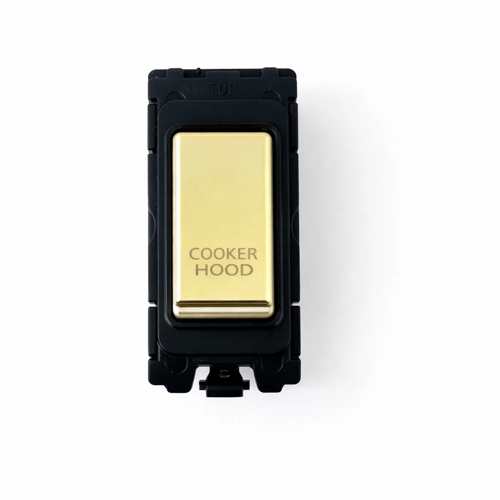 20A DP Switch - Engraved - Cooker Hood - Black and Polished Brass Switch