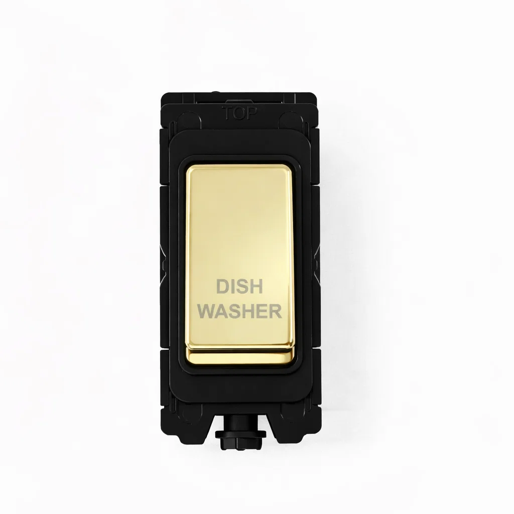 20A DP Switch - Engraved - Dishwasher - Black and Polished Brass Switch