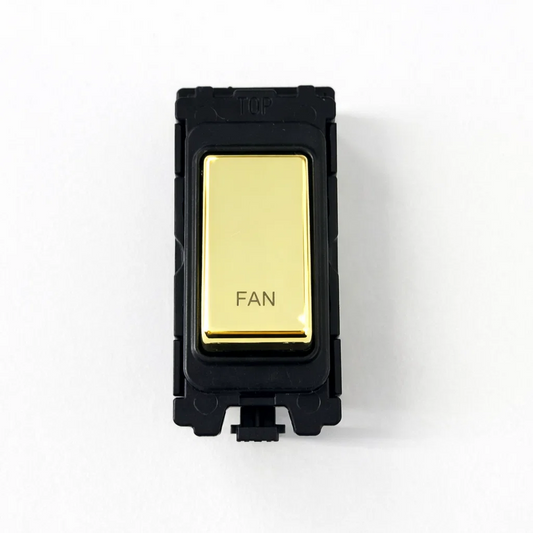 20A DP Switch - Engraved - Fan - Black and Polished Brass Switch