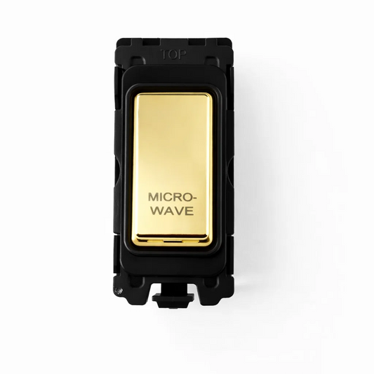 20A DP Switch - Engraved Microwave- Black and Polished Brass Switch