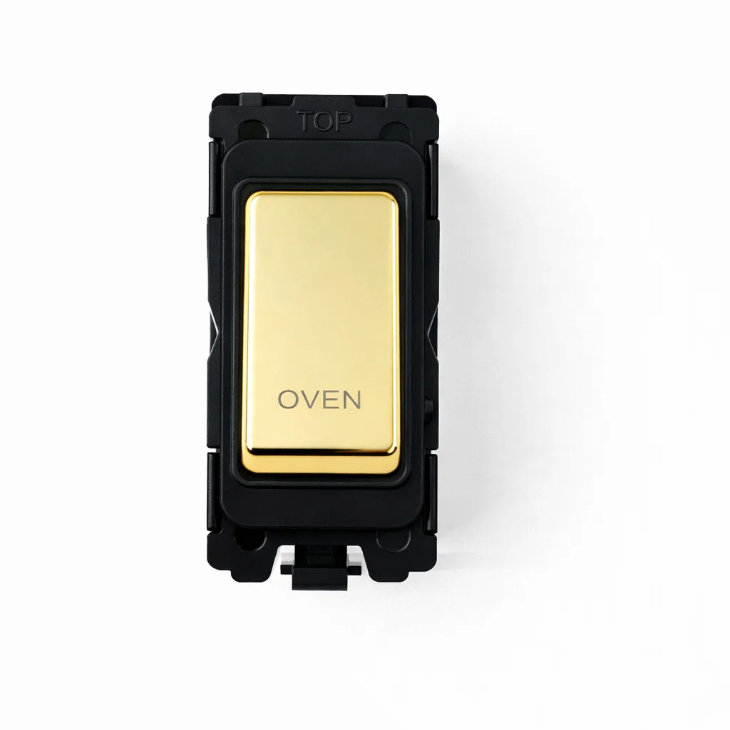20A DP Switch - Engraved - Oven - Black and Polished Brass Switch