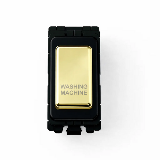 20A DP Switch - Engraved - Washing Machine - Black and Polished Brass Switch