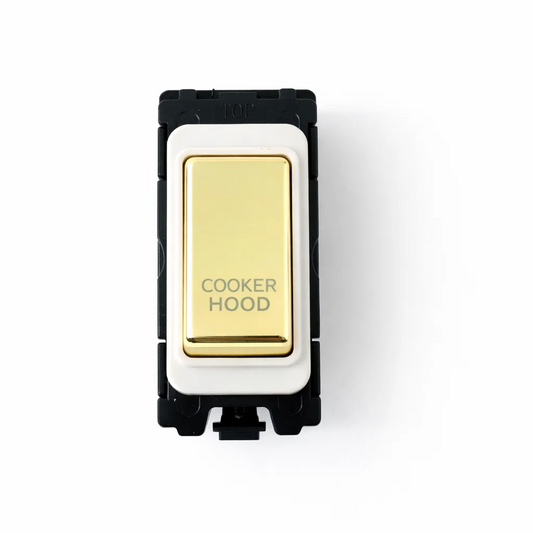 20A DP Switch - Engraved with - Cooker Hood - White and Polished Brass Switch