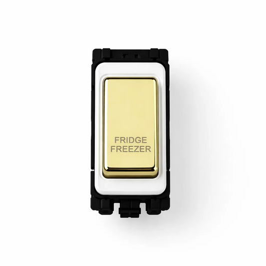 20A DP Switch - Engraved with - Fridge Freezer - White and Polished Brass Switch