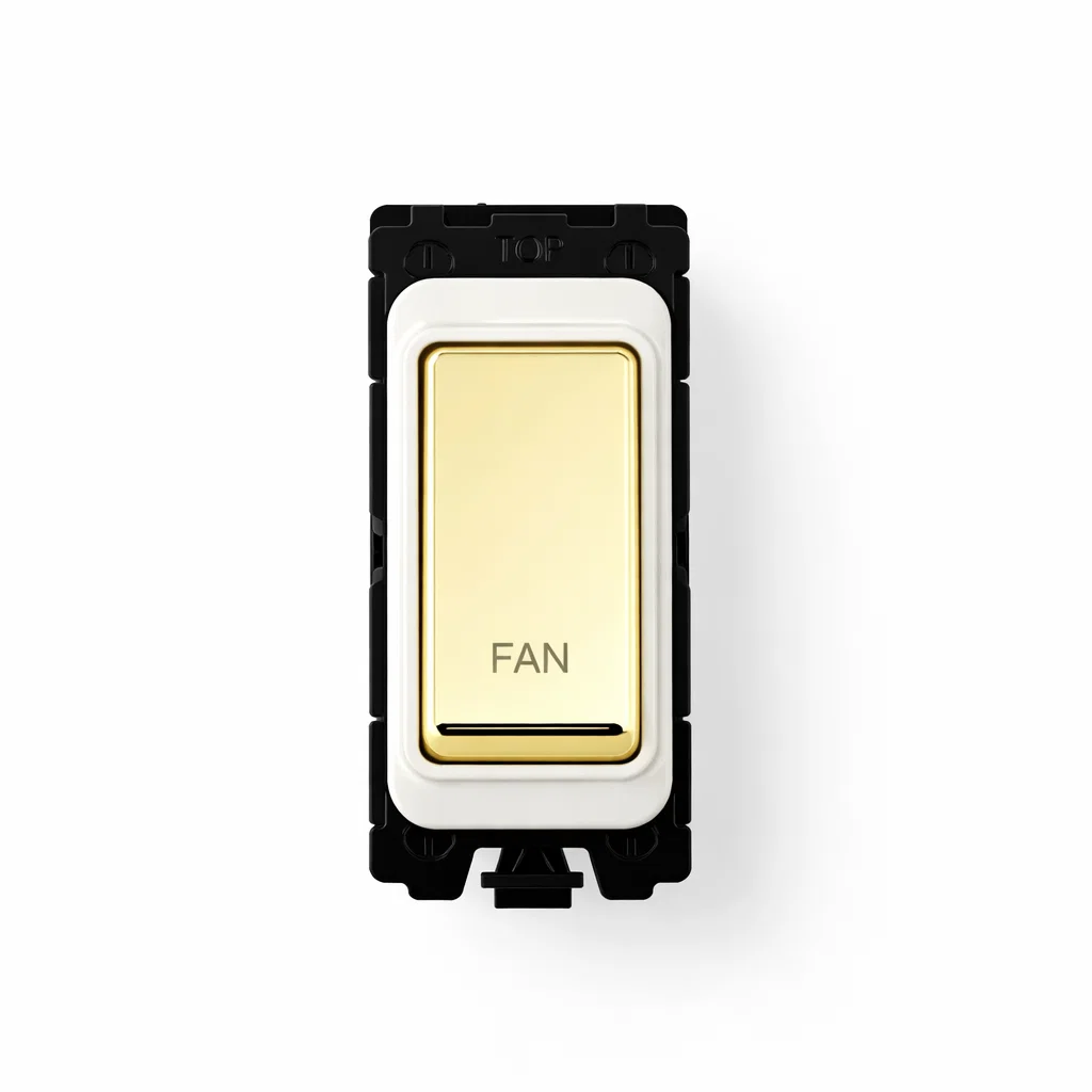 20A DP Switch - Engraved with - Fan - White and Polished Brass Switch