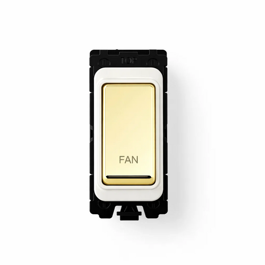 20A DP Switch - Engraved with - Fan - White and Polished Brass Switch