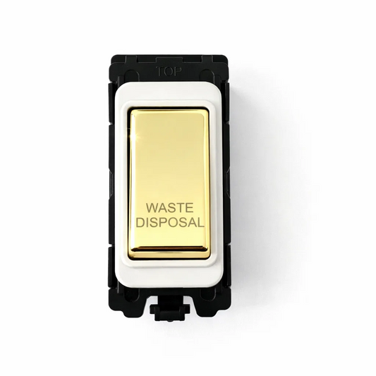 20A DP - Engraved with Waste Disposal (White + Polished Brass Switch)