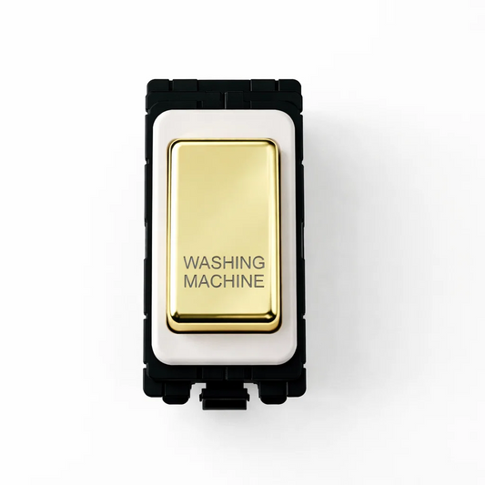 20A DP Switch - Engraved -Washing Machine (White + Polished Brass Switch)