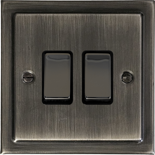 Victorian Antique Nickel  2 Gang Switch