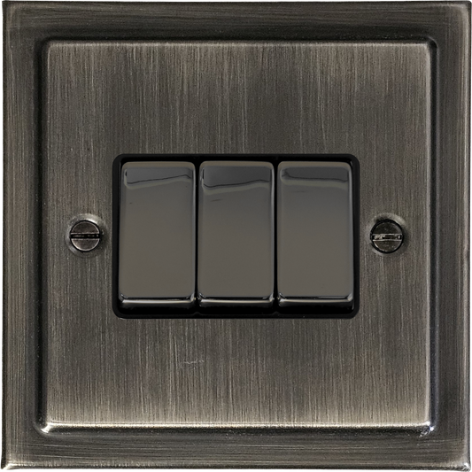 Victorian Antique Nickel 3 Gang Switch