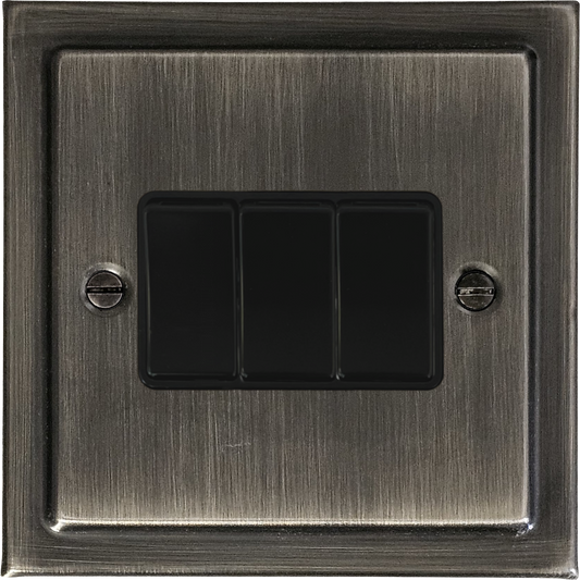 Victorian Antique Nickel 3 Gang Switch