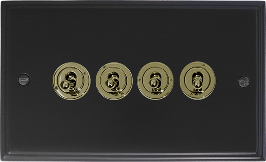 Victorian Flat Black 4 Gang Toggle (Polished Brass Toggle)