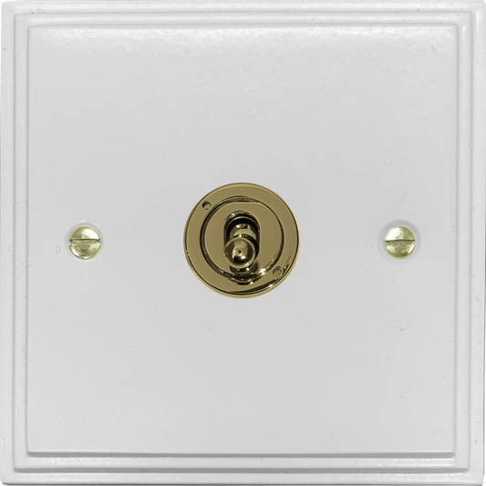 Victorian Flat White 1 Gang Toggle Switch (Polished Brass Toggle)