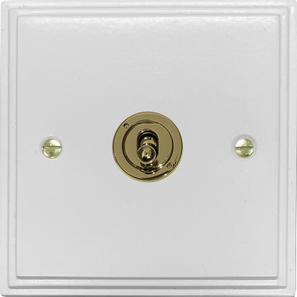 Victorian Flat White 1 Gang Intermediate Toggle Switch ( Polished Brass Toggle)