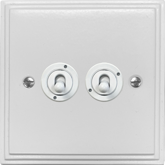 Victorian Flat White 2 Gang Toggle Switch (White Toggle)