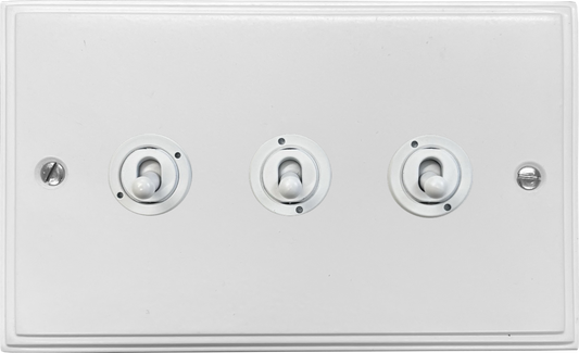 Victorian Flat White 3 Gang Toggle Grid Switch (White Toggle)