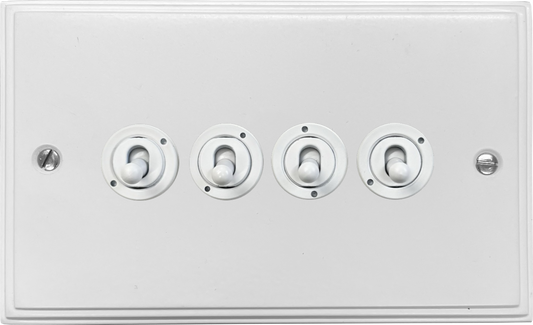 Victorian Flat White 4 Gang Toggle Switch (White Toggle)