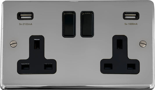 Contour  Polished Chrome 2 Gang Socket with USB – Designer Sockets