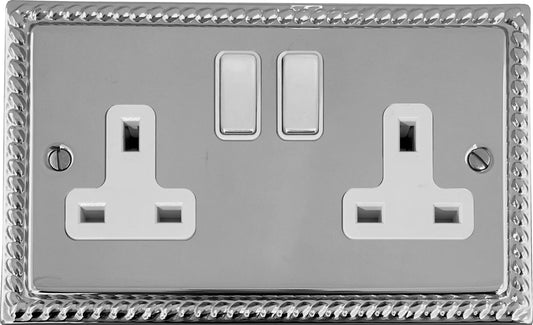 Georgian  Polished Chrome  2 Gang Socket