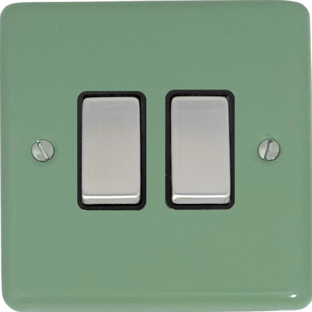 Classic Sage Green 2 Gang Switch (Satin Chrome Switch/Black Insert)