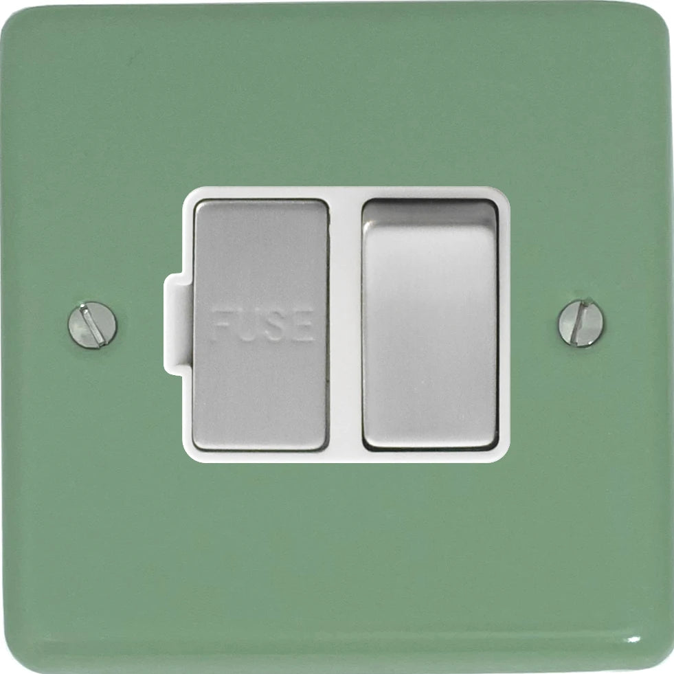 Classic Sage Green Switched Fuse Spur (Satin Chrome Switch/White Insert)