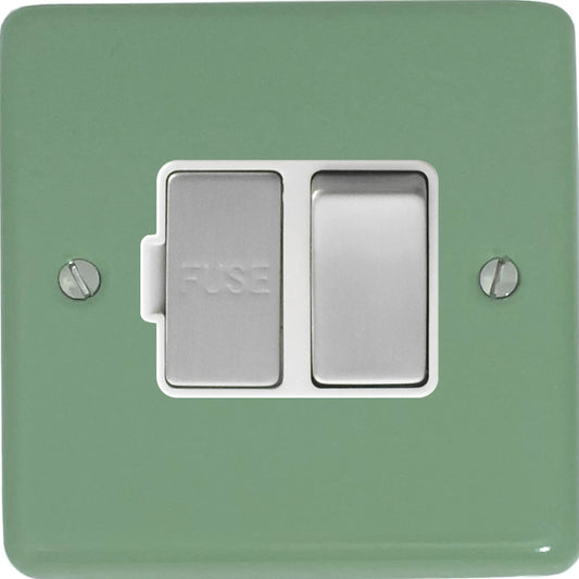 Classic Sage Green Switched Fuse Spur (Satin Chrome Switch/White Insert)
