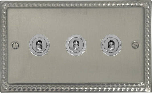 Georgian Satin Nickel 3 Gang Toggle (Brushed Steel Toggle)