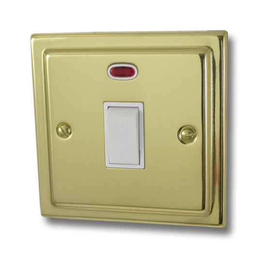 Victorian Polished Brass 20 Amp Dp Switch & Neon