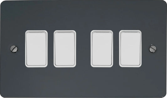 Flat Dark Grey 4 Gang 2 Way Switch