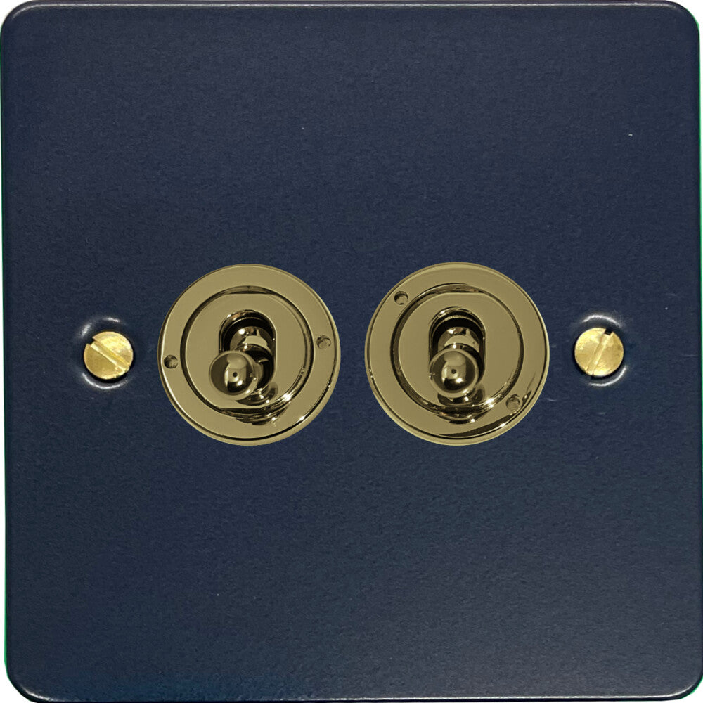 Flat Blue 2 Gang Toggle (Polished Brass Toggle)